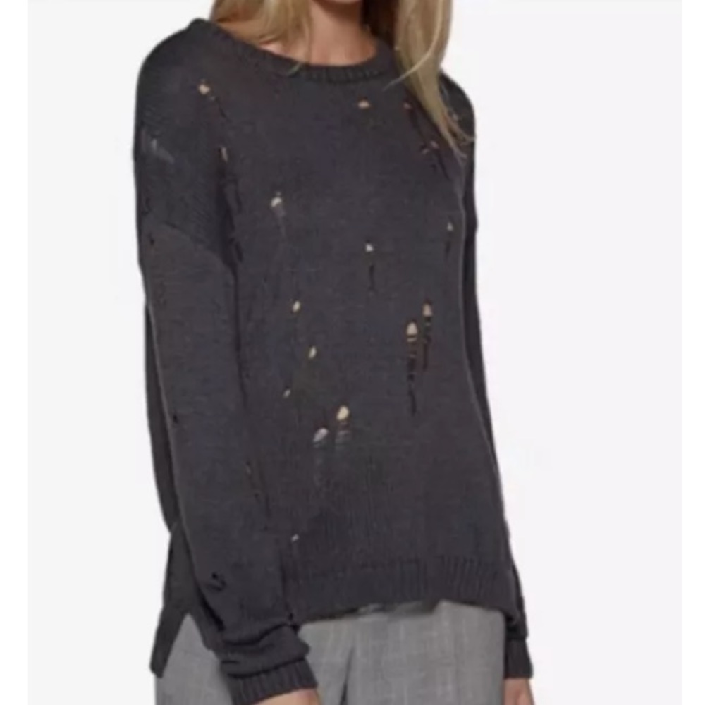 Avec Les Filles Gray Distressed Boyfriend Sweater